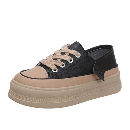 Zapatillas M&H de suela gruesa, color negro y beige, material sintético, estilo casual