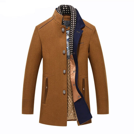 Abrigo largo de lana con doble cuello para hombre