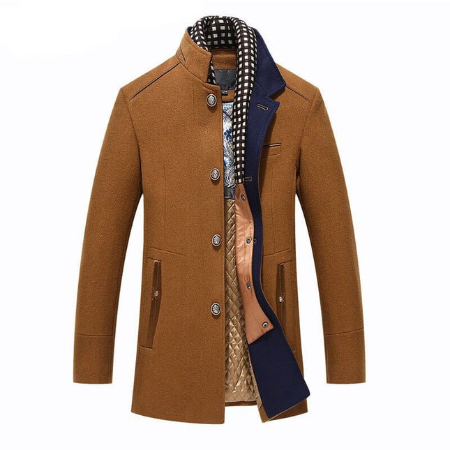 Abrigo largo de lana con doble cuello para hombre