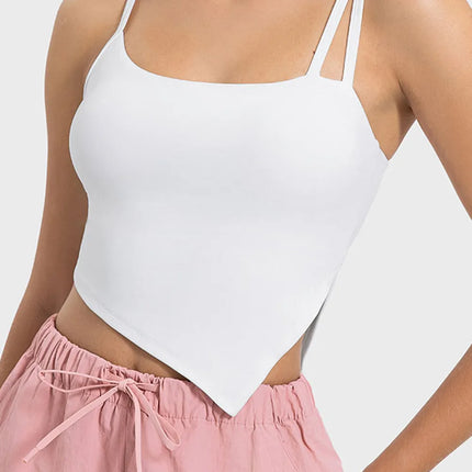 Camiseta deportiva elástica para mujer con cuello asimétrico