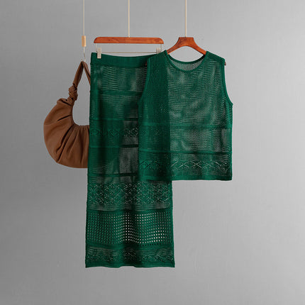 Conjunto de punto sin mangas y cuello redondo para mujer