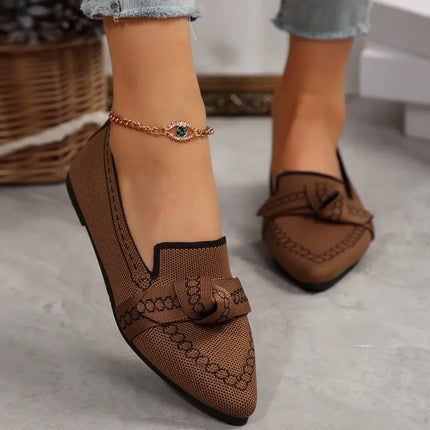 Mocasines sencillos marrones de tela, suela plana, estilo casual, Mocasines sencillos y frescos de suela plana para mujer