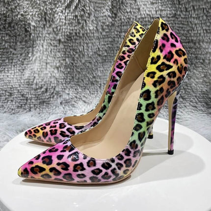 Zapatos de tacón alto con estampado de leopardo rosa mujer, charol, estilo elegante