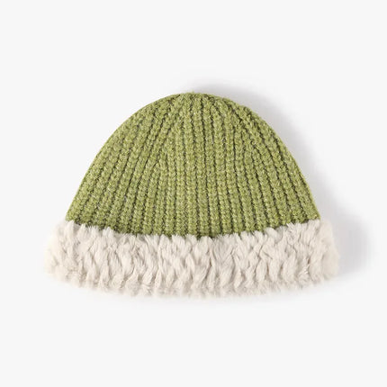 Gorro de punto con dobladillo de pelo para mujer