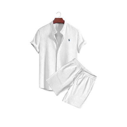 Conjunto casual de verano para hombre con camisa de manga corta y shorts de seda helada