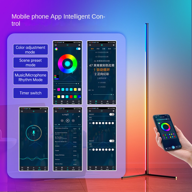 Lámpara de pie LED RGBIC con control por Bluetooth y voz