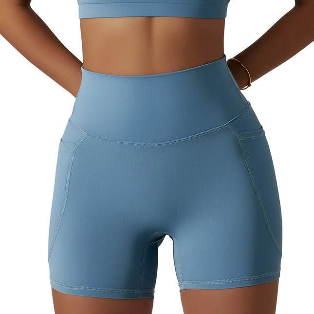 Shorts deportivos de cintura alta en seda de hielo para mujer azul