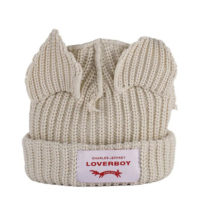 Gorro de lana con orejas engrosadas de doble capa, gorro de punto cálido de color sólido para otoño e invierno. - tugranalmacen.com