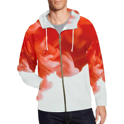Sudadera de Hombre con Capucha y Cremallera-Color Humo Rojo Degradado