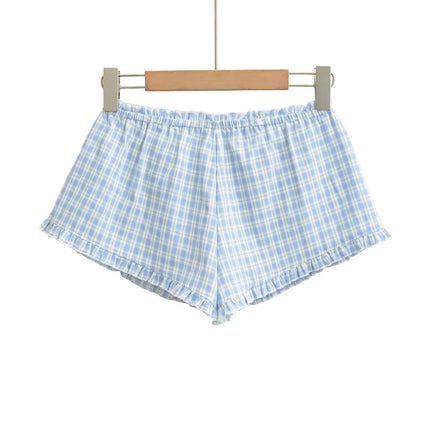 Shorts de cuadros azules, cintura alta y pierna ancha
