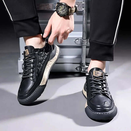 Zapatillas deportivas de piel auténtica con cordones para hombre