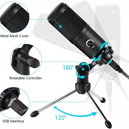 Micrófono USB versátil para grabación, streaming y conferencias