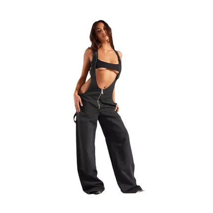 Peto Vaquero de Mujer con Espalda Descubierta -Estilo Urbano y Trendy Negro