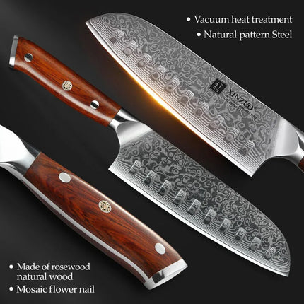 Juego de 4 cuchillos de cocina XINZUO, núcleo VG10, acero de Damasco - tugranalmacen.com
