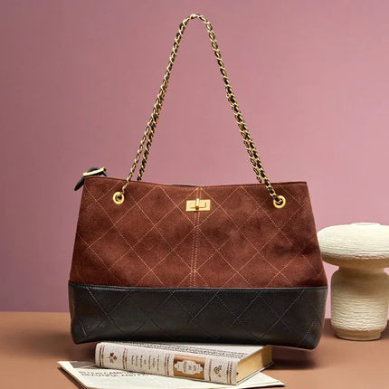 Chain shoulder crossbody leather tote bag suede handbag - tugranalmacen.com
