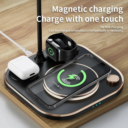15w Fast 3 In 1 Wireless Charging for IPhone Phone Watch Earphone Modern Led Office Desk Lamp Wireless Charger Lamp - tugranalmacen.com