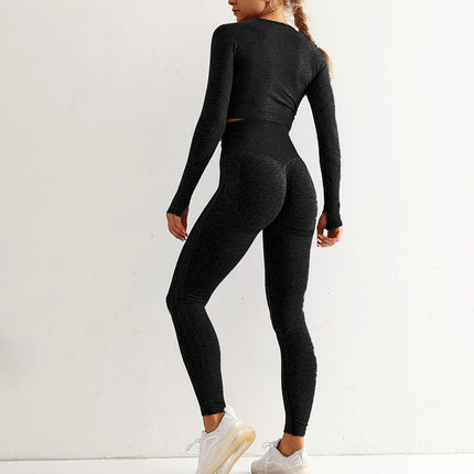 Traje de yoga sin costuras, top y leggins deportivos de mujer