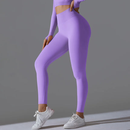 Seamless Solid Peach Sports Trousers for Women - Tight Running Fitness Yoga Pants with High Waist and Butt-Lifting Design - tugranalmacen.com