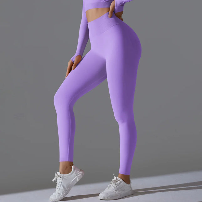 Seamless Solid Peach Sports Trousers for Women - Tight Running Fitness Yoga Pants with High Waist and Butt-Lifting Design - tugranalmacen.com
