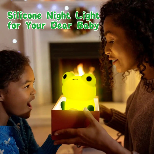 Lámpara nocturna infantil de silicona en forma de rana colorida