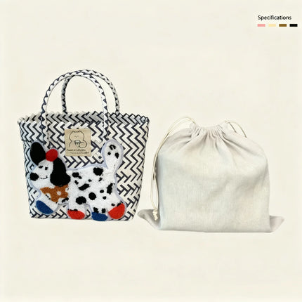 Large capacity sausage dog hand woven cabbage basket rattan woven handbag office miscellaneous carry bag picnic women's bag - tugranalmacen.com