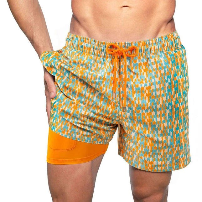 Bañador de doble capa para hombre, pantalones de playa