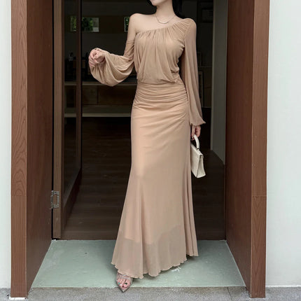 Vestido de malla con hombros inclinados, estilo francés - tugranalmacen.com