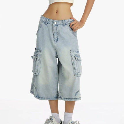 Shorts de mezclilla anchos para hombre azul claro