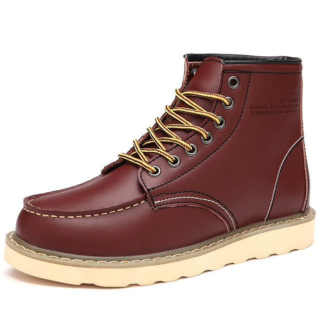 Botas de cuero con cordones y tacón medio para hombre