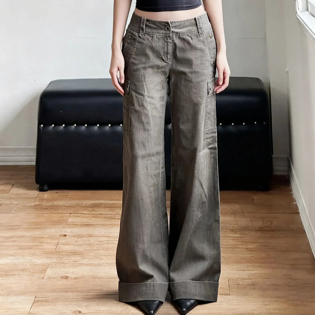 Vaqueros estilo ropa de trabajo de cintura baja y pierna recta, estilo retro - tugranalmacen.com