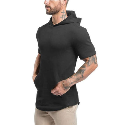 Sudadera de manga corta con capucha para hombre – color negro