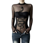 Mono negro de malla con estampado serpentino para mujer
