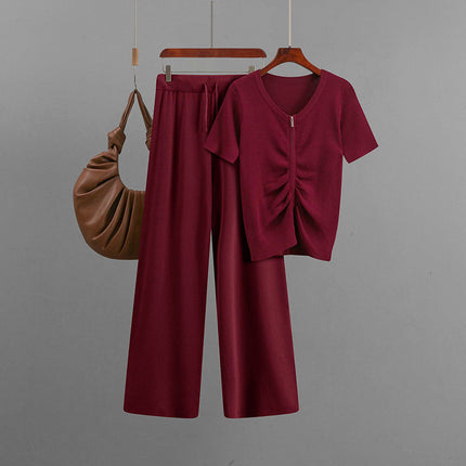 Conjunto casual de top y pantalones anchos para mujer