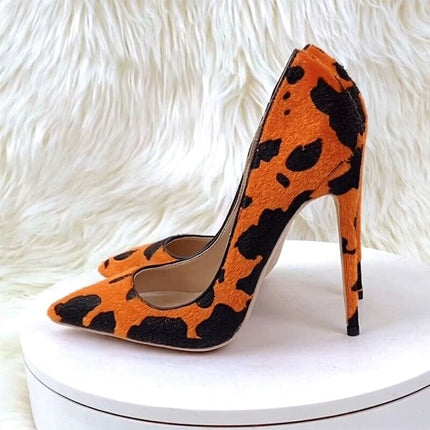 Zapatos de tacón con estampado de vaca naranja, piel sintética, estilo moderno, tugranalmacen.com