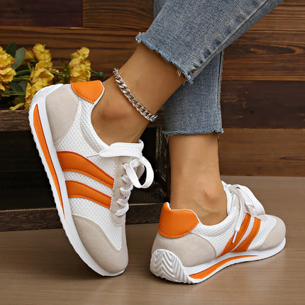 Zapatillas deportivas informales de mujer, blancas y naranjas, malla y gamuza, estilo casual, Tugranalmacen