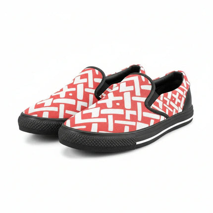 Zapatillas Slip-On Deco geométrico rojo-blanco de mujer