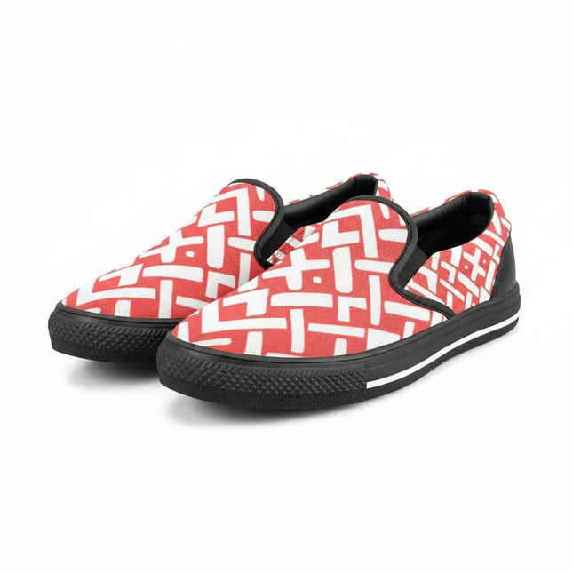 Zapatillas Slip-On Deco geométrico rojo-blanco de mujer
