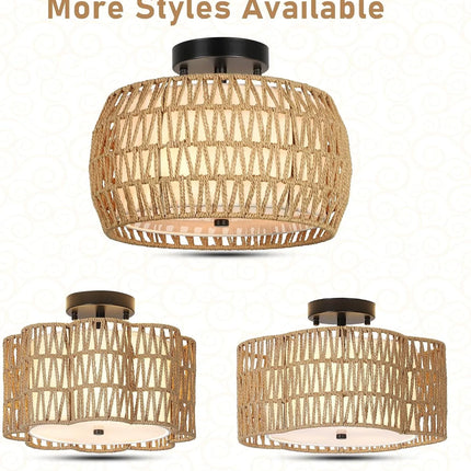Lámparas de techo estilo bohemio, lámpara de techo semiempotrada de ratán - tugranalmacen.com