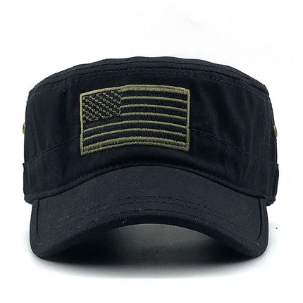 Gorra militar plana de algodón desgastada