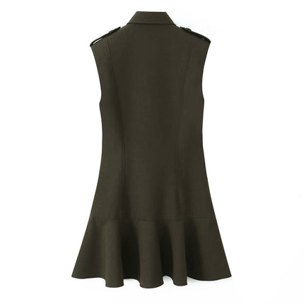 Vestido de estilo militar sin mangas con botones para mujer