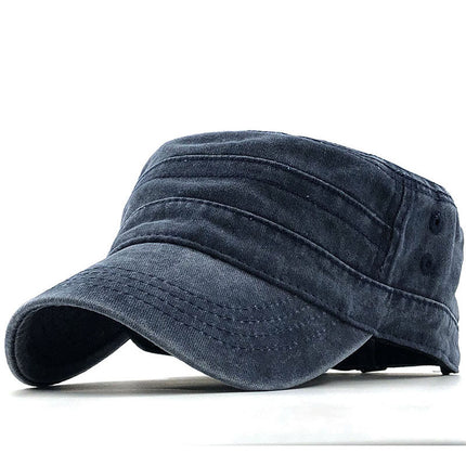 Gorra militar plana de algodón y color sólido