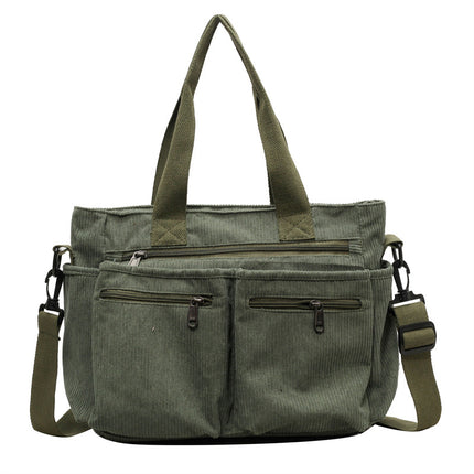 Bolso de Mujer Casual de Pana de Estilo Vintage y Gran Capacidad en color verde ceniza