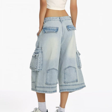 Shorts denim anchos para mujer estilo casual desgastado