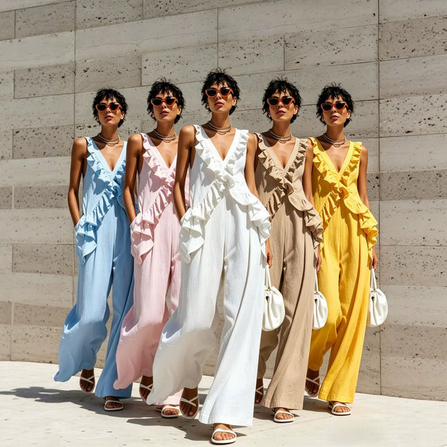Mono sin mangas de lino y poliéster para mujer en varios colores