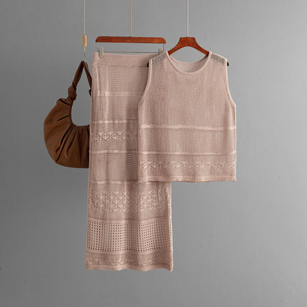 Conjunto de punto sin mangas y cuello redondo para mujer