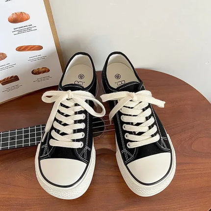 Zapatos de lona informales de verano, negros, con cordones blancos, estilo casual