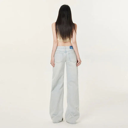 Women's Low Waist Light Color Straight Leg Jeans Slimming Floor-Length Pants - tugranalmacen.com