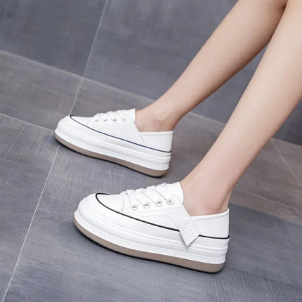 Zapatillas M&H blancas de lona con suela gruesa y elástica estilo casual