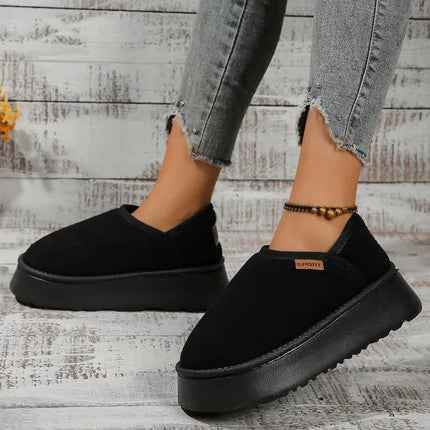 Botas de plataforma invierno vintage mujer negras, gamuza, estilo casual, suela gruesa