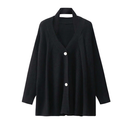 Cárdigan de punto de cuello alto para mujer color negro